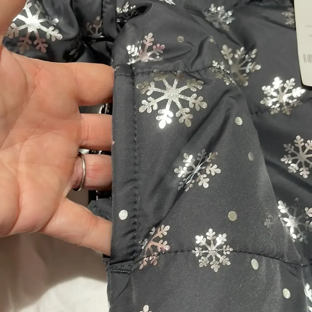 Gymboree S 5/6 grey silver snowflakes front zip hooded puffer nwt pockets